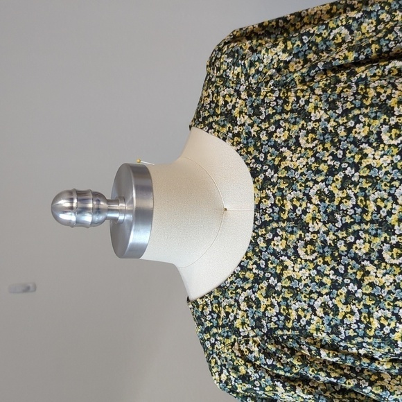 H&M Floral Giant Balloon Sleeve Shift Dress Green Black M summer cottagecore - Picture 3 of 8